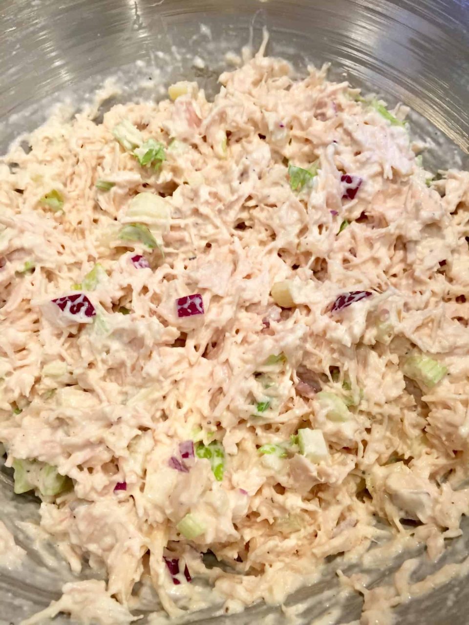 Finished up close photo of Best Chicken Salad Ever in a bowl.