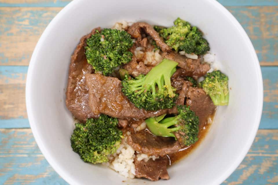 Finished picture of ready to serve Instant Pot Beef with Broccoli in a bowl