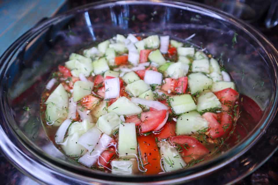 Finished Cucumber, Tomato and Onion Marinated Salad.
