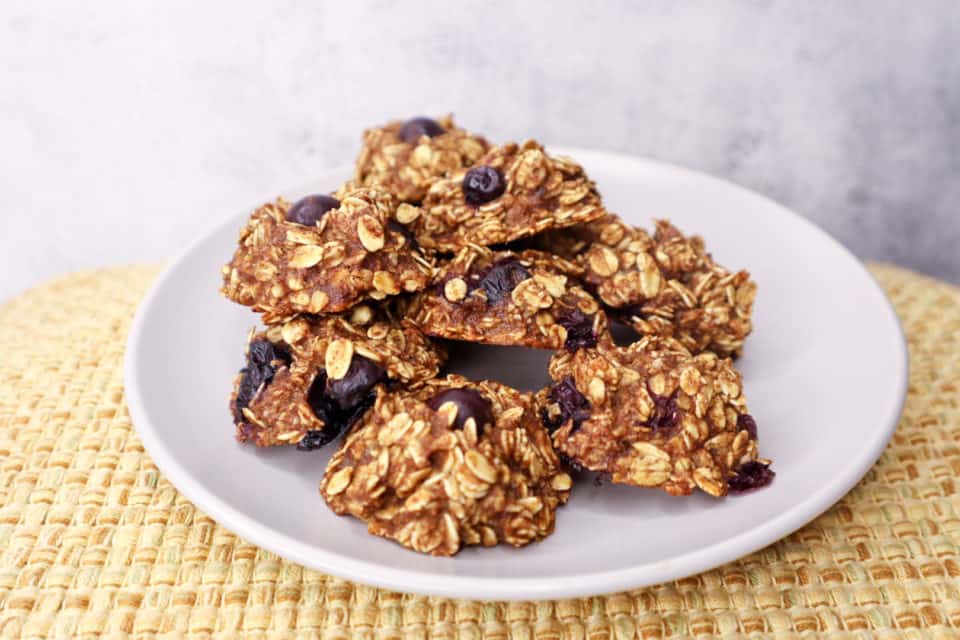 Finished Banana Blueberry Oat Bites on a plate.