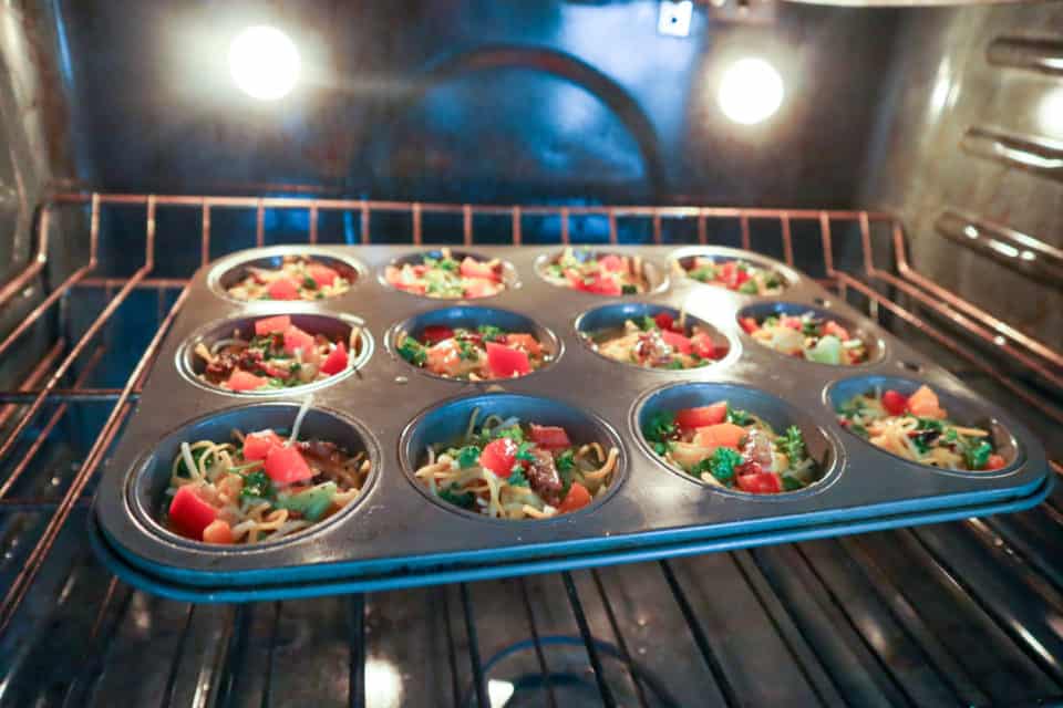 Muffin Tins in the oven on the rack