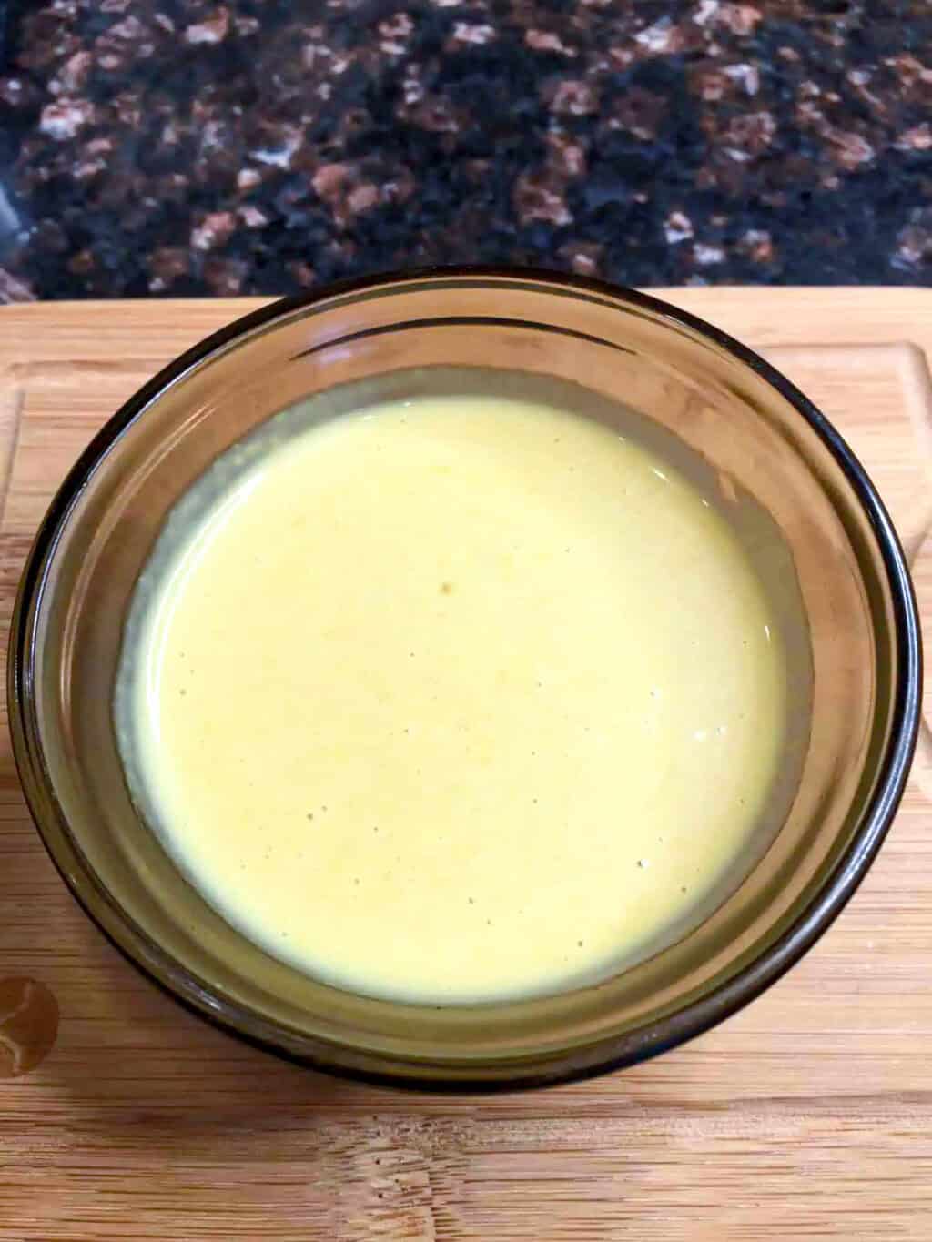 Finished Homemade Honey Dipping Sauce in a bowl ready to use.