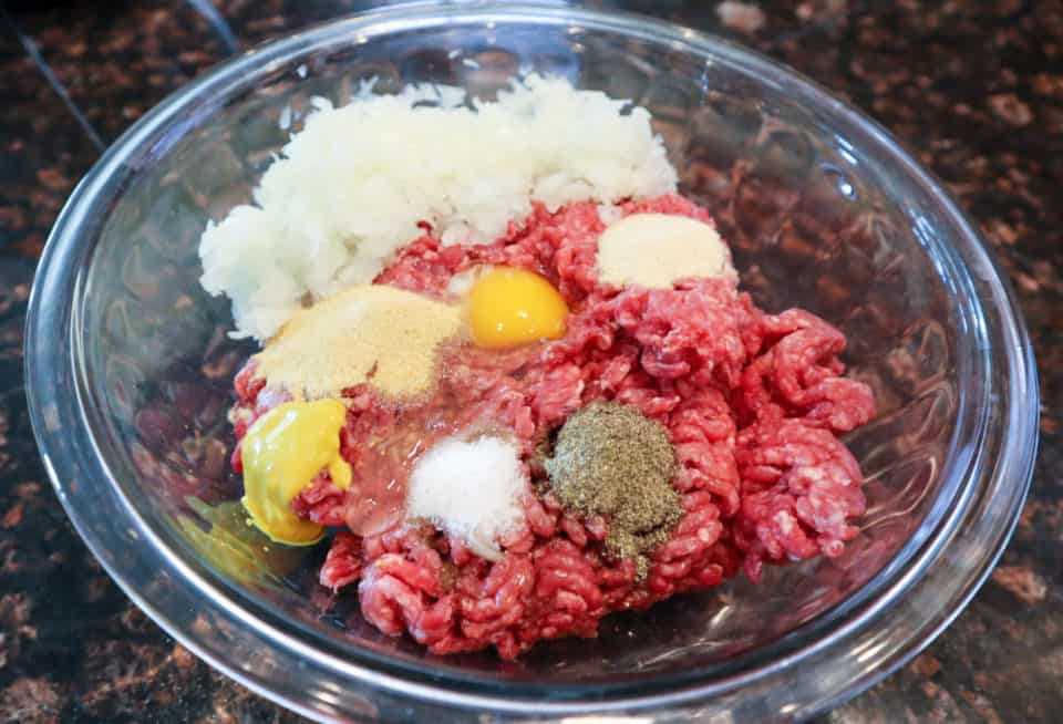 Ingredients for Simple Weeknight Meatloaf in a bowl.