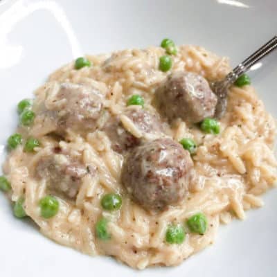 Creamy Orzo with Meatballs and Peas