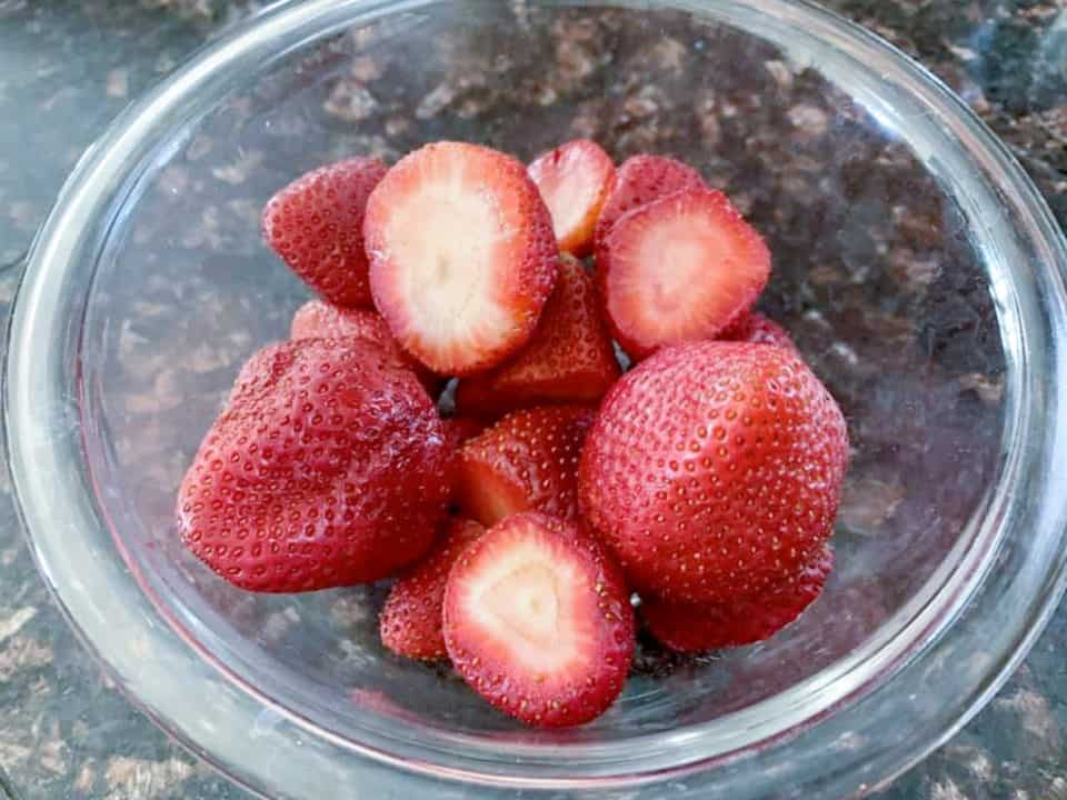 Cleaned strawberries in a bowl.