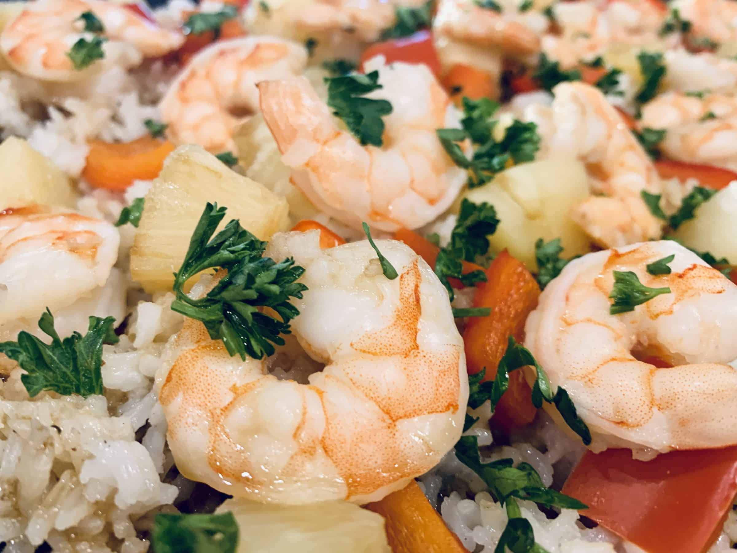 Sheet-Pan Shrimp, Pineapple & Peppers with Rice