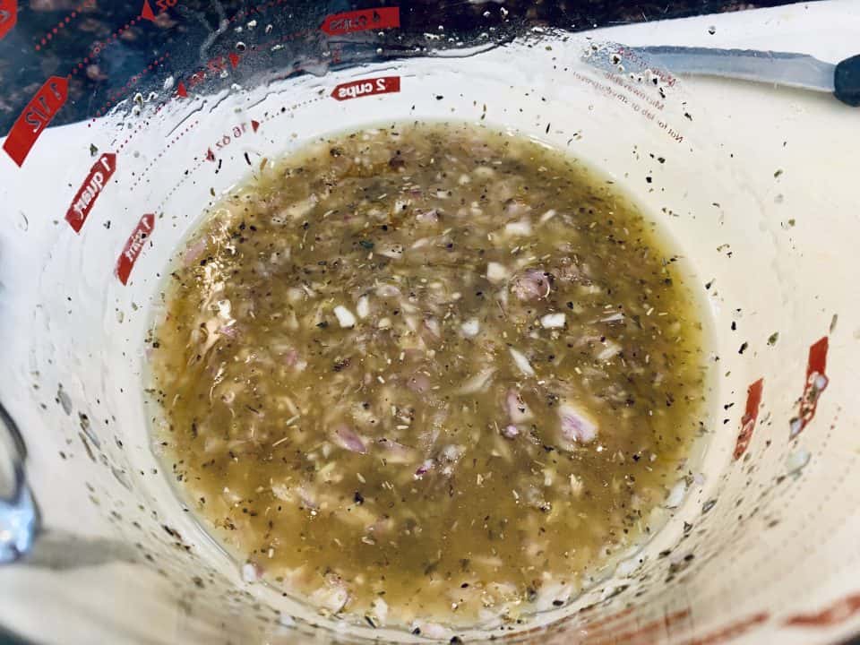 Picture of perfect potluck pasta salad dressing just after being mixed