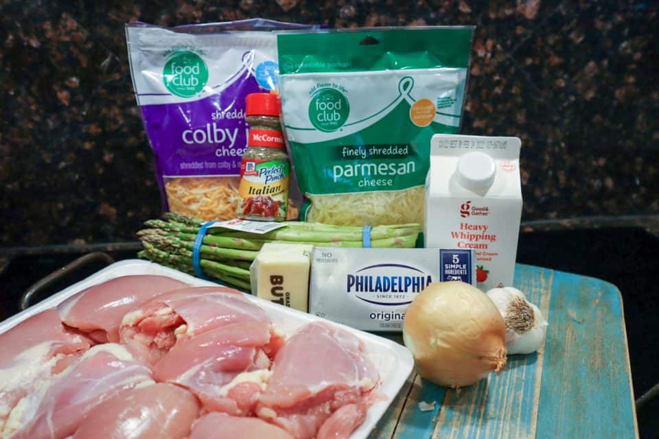 Picture of the ingredients for the Creamy Chicken & Asparagus Skillet