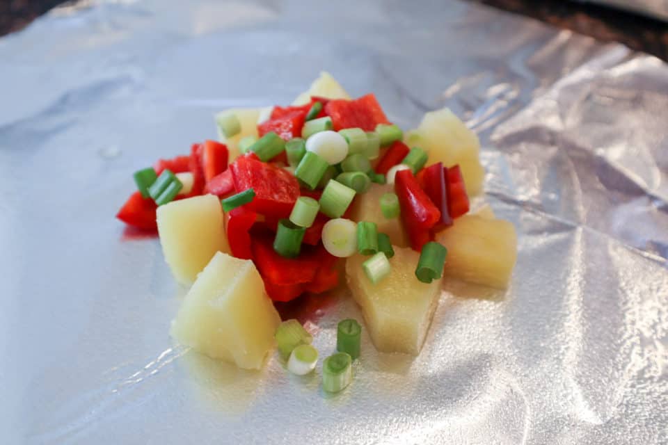 Picture of fruit/vegetable elements for Pineapple BBQ Chicken Foil Packs.