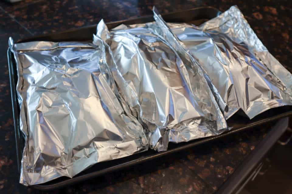 Picture of assembled Pineapple BBQ Chicken Foil Packs.