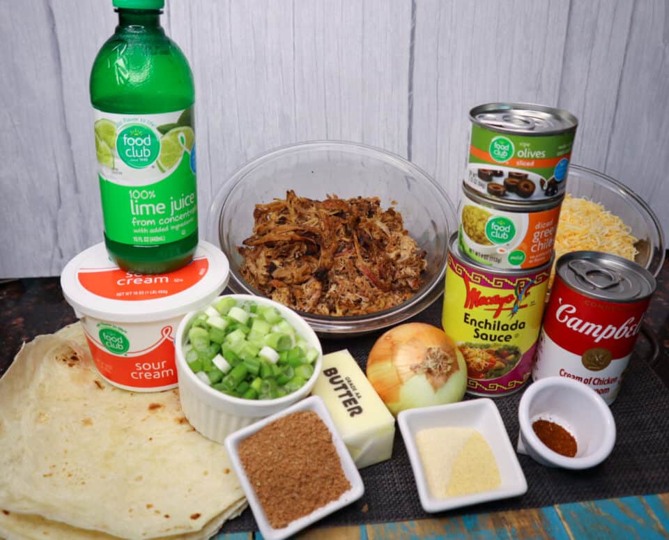Ingredients for Easy Baked Enchiladas on a board