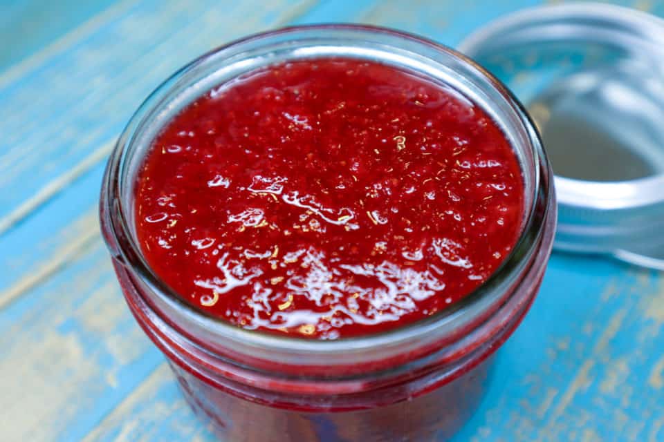 Picture of finished Simple Microwave Strawberry Jam in a jar.