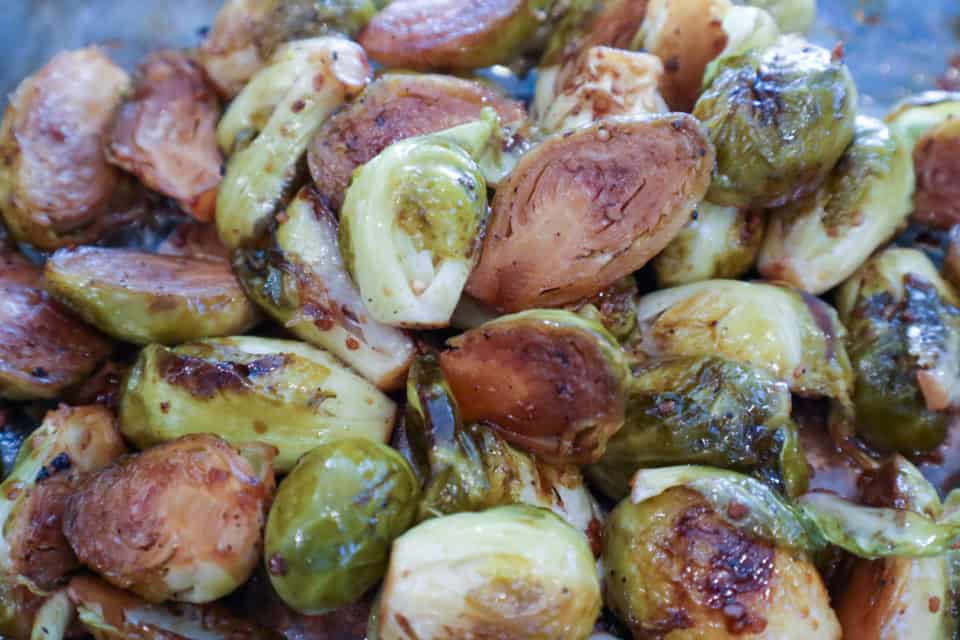 Finished picture of Oven Roasted Balsamic Brussels Sprouts.