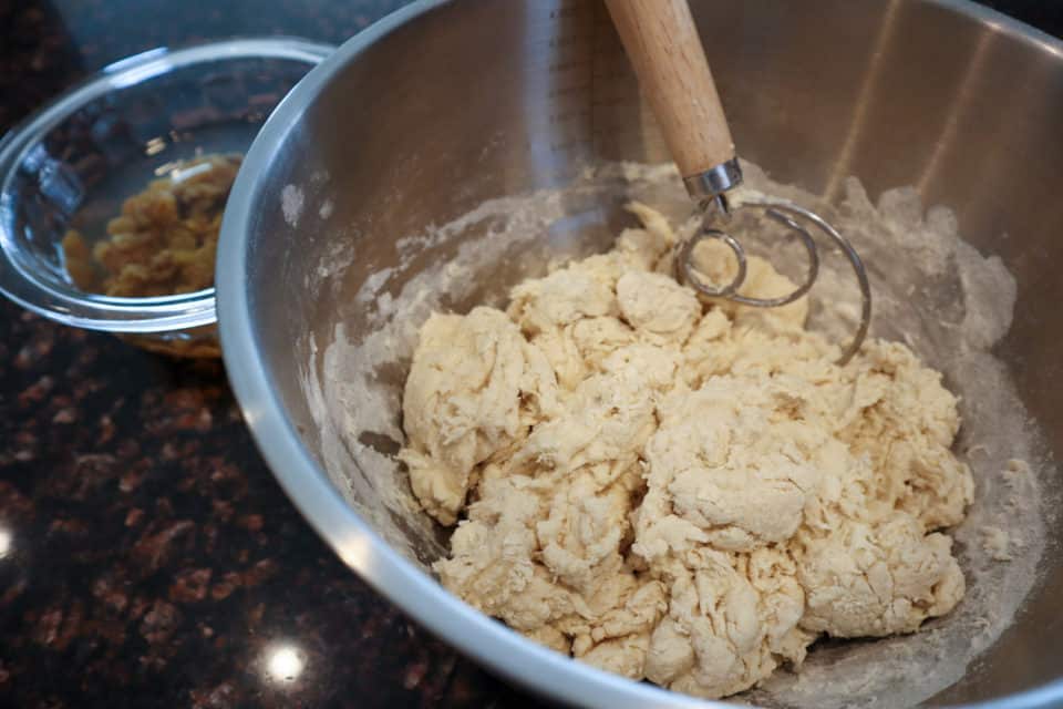 Picture of shaggy dough for Cinnamon Raisin Sourdough Bread.