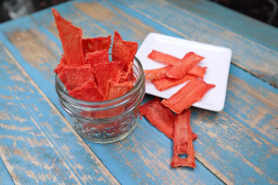 Finished picture of Watermelon Jerky (Dehydrated Watermelon).