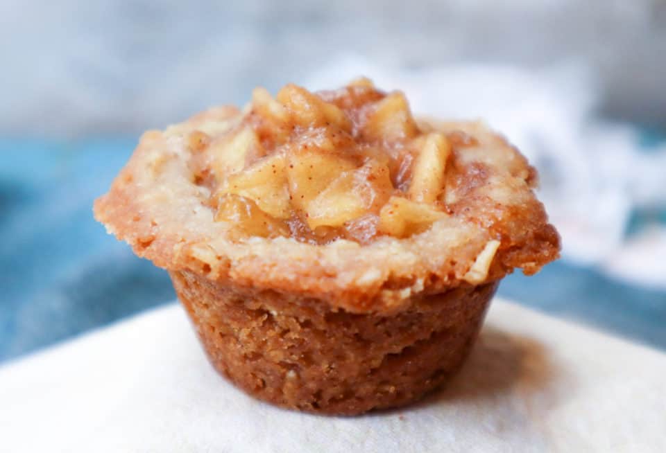 Finished close up picture of a single Apple Crumble Cookie Cup.