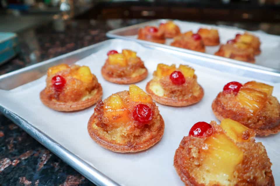 Finished picture of Mini Pineapple Upside Down Cakes.