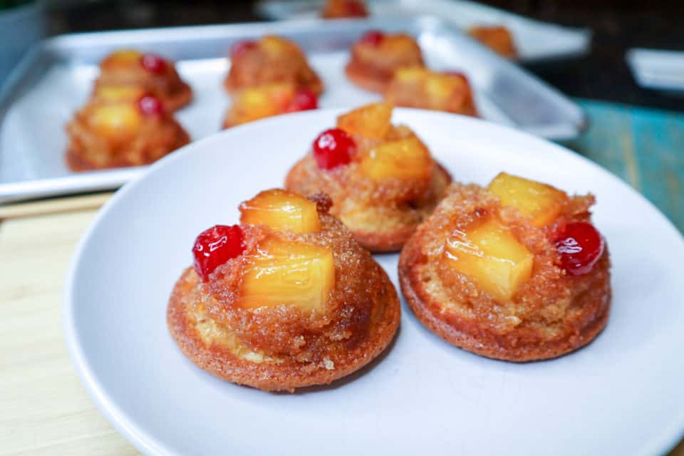 Finished Mini Pineapple Upside Down Cakes.