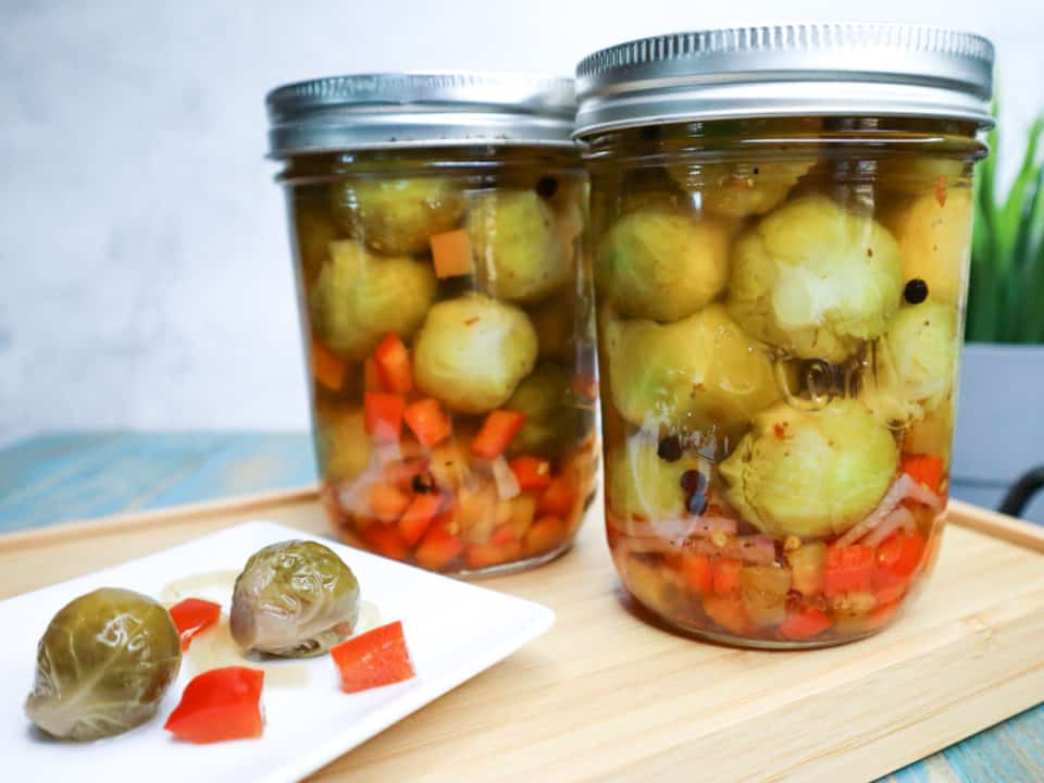 Finished jars of Small Batch Pickled Brussels Sprouts.