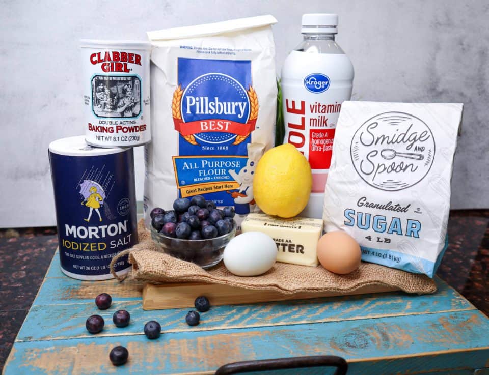 Ingredients for Lemon Blueberry Sunshine Muffins.