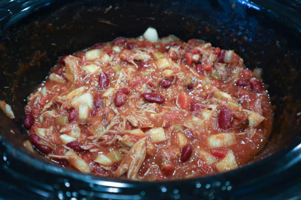 Sweet BBQ Pork Chili in the slow cooker prior to serving.