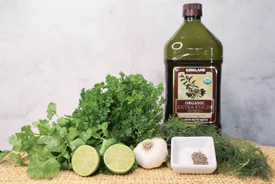 Ingredients to make Fresh Lime Chimichurri Sauce.