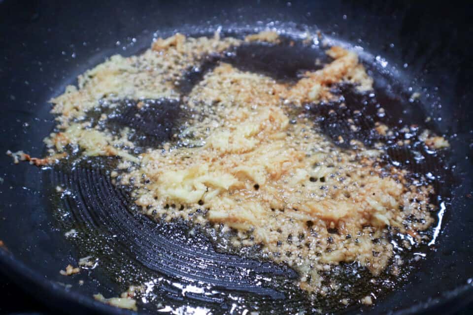 Ginger and garlic in a skillet