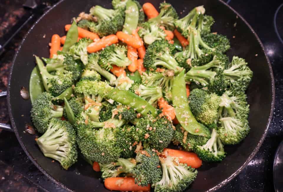Stir fry veggies in a skillet