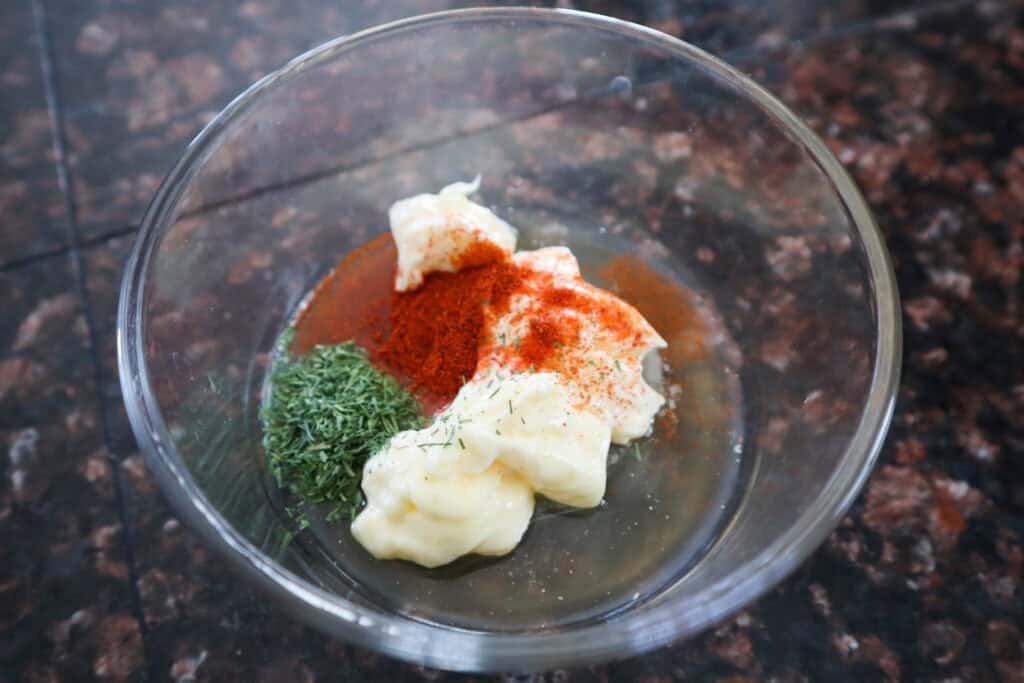 Creating the ranch sauce mixture for the Mississippi Pot Roast Sandwiches.